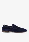 Brunello Cucinelli Suede Logo-embossed Loafers In Blue