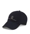 Brunello Cucinelli Lightweight Suede Baseball Cap With Embroidered Logo Hats Blue In Blue