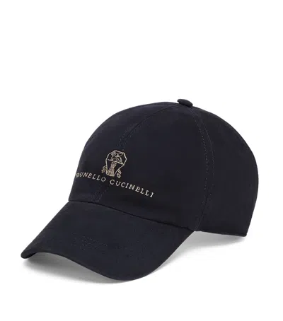 BRUNELLO CUCINELLI SUEDE LOGO-EMBROIDERED BASEBALL CAP