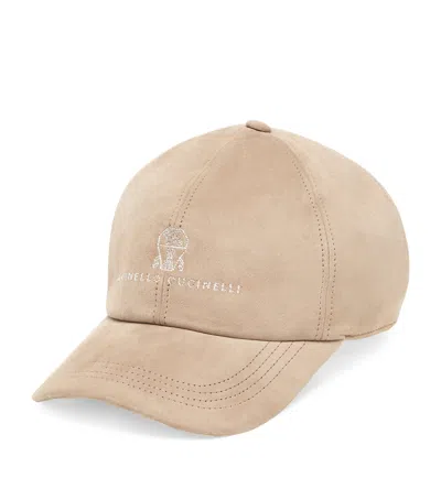 BRUNELLO CUCINELLI SUEDE LOGO-EMBROIDERED BASEBALL CAP