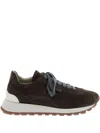 Brunello Cucinelli Brown Low Top Sneakers With Monil Detail On The Side And Embossed Logo Lettering On The Rear In Leat