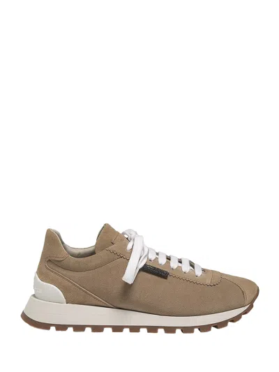 Brunello Cucinelli Suede Low-top Sneakers Beige In Brown