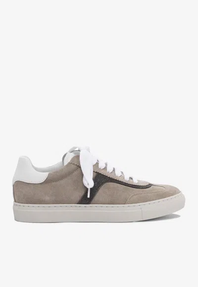 Brunello Cucinelli Suede Calf Sneakers In Grey In Gray