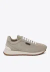 Brunello Cucinelli Beige Low Top Sneakers With Monil Detail On The Side And Embossed Logo Lettering On The Rear In Leat In Gray