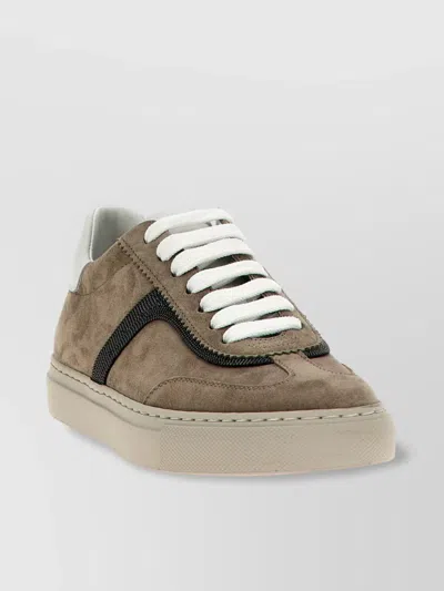 Brunello Cucinelli Suede Luxe Sneakers Rubber Sole In Neutral