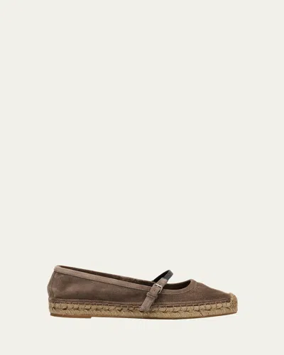 Brunello Cucinelli Suede Mary Jane Espadrilles In Taiga