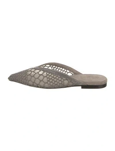 Pre-owned Brunello Cucinelli Suede Mesh Accents Mules In Gray