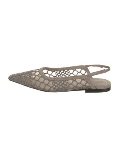 Pre-owned Brunello Cucinelli Suede Mesh Accents Slingback Flats In Gray