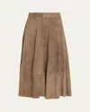 Brunello Cucinelli Suede Midi Circle Skirt In Brown