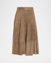 Brunello Cucinelli Suede Midi Circle Skirt In Brown