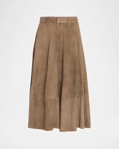 Brunello Cucinelli Suede Midi Circle Skirt In Brown