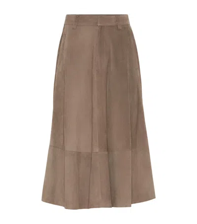 Brunello Cucinelli Suede Midi Skirt In Brown