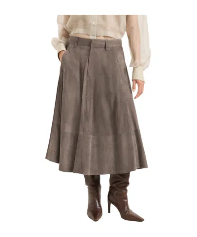 Brunello Cucinelli Suede Midi Skirt In Brown