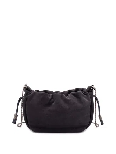 Brunello Cucinelli Suede Mini `mellow` Bucket Bag In Blue