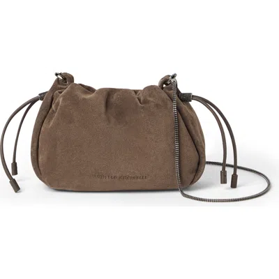 Brunello Cucinelli Suede Mini Mellow Bucket Bag In White