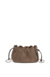 Brunello Cucinelli Soft Suede Drawstring Bag With Chain-link Strap In Taupe
