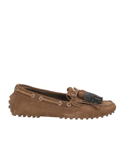 Brunello Cucinelli Suede Moccasins In White