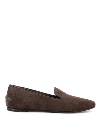 Brunello Cucinelli Suede Moccasins With Mobile Details In Brown