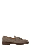Brunello Cucinelli Men Suede Moccasins With Tassels In Neutral