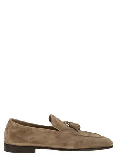 BRUNELLO CUCINELLI SUEDE MOCCASINS WITH TASSELS