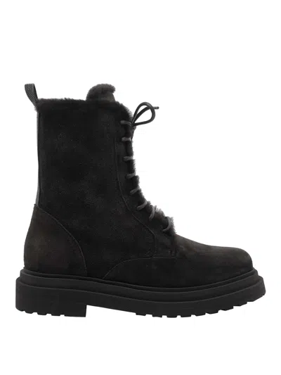 Brunello Cucinelli Suede Monile Booties In Black