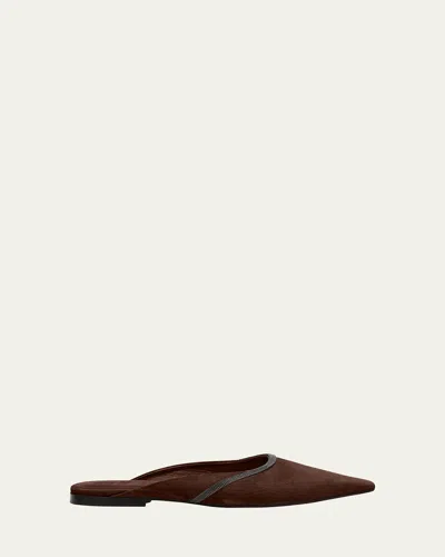 Brunello Cucinelli Suede Monili Ballerina Mules