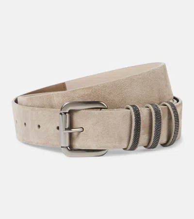 Brunello Cucinelli Suede Monili Belt In Beige