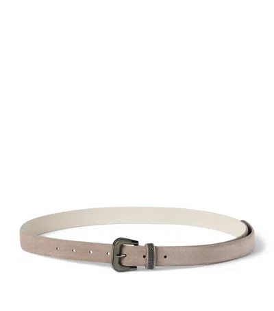 Brunello Cucinelli Suede Monili Belt In Gray