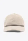 Brunello Cucinelli Beige Linen Shiny Band Baseball Cap In Beige