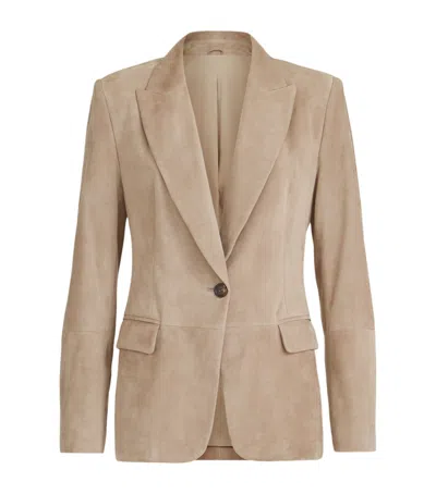 Brunello Cucinelli Suede Monili-detail Blazer In Brown