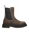 Brunello Cucinelli Suede Boot With Knitted Insert And Precious Loop Detail In Brown