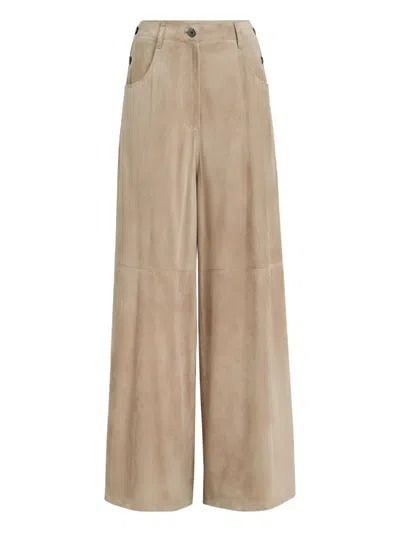 Brunello Cucinelli Suede Monili-detail Trousers In Neutral