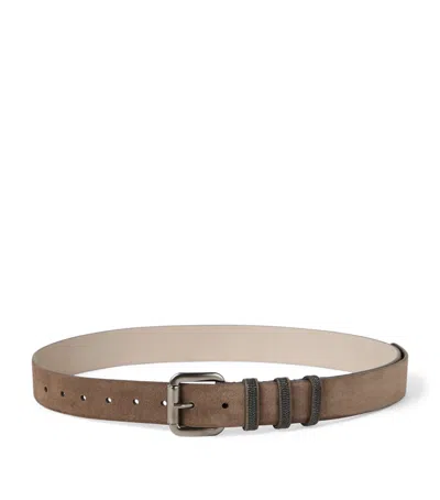 Brunello Cucinelli Suede Monili-embellished Belt In Green