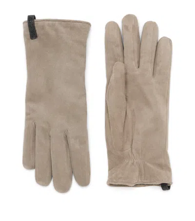 BRUNELLO CUCINELLI SUEDE MONILI GLOVES