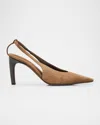 Brunello Cucinelli Suede Monili-heel Slingback Pumps In Brown