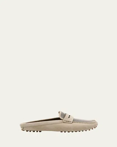 Brunello Cucinelli Suede Monili Penny Loafer Mules In Sage
