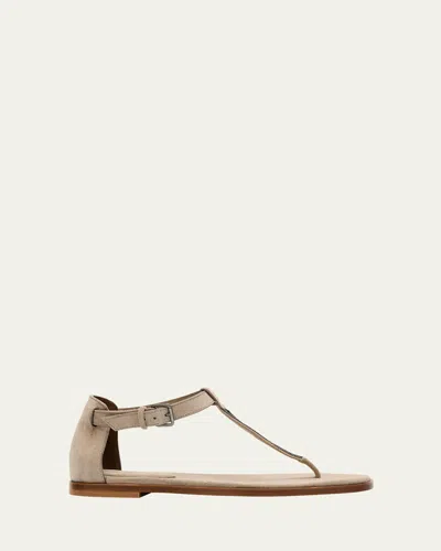 Brunello Cucinelli Suede Monili Sandals In Brown