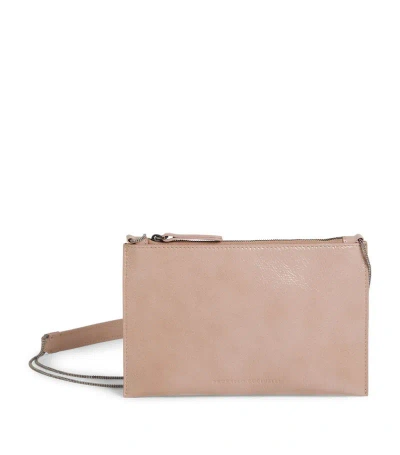 Brunello Cucinelli Kids' Suede Monili-trim Cross-body Bag In Pink