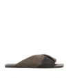 BRUNELLO CUCINELLI SUEDE MONILI-TRIM SLIDES