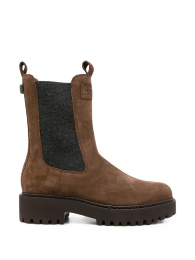 Brunello Cucinelli Suede Monili-embellished Boots In Brown