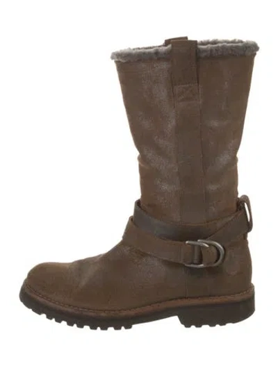 Pre-owned Brunello Cucinelli Suede Moto Boots In Neutral