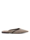 Brunello Cucinelli Suede Mule With Mobile Details In Gray