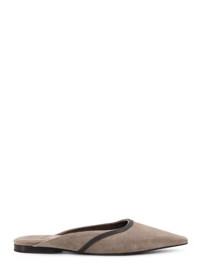 BRUNELLO CUCINELLI SUEDE MULE WITH MONILI DETAIL