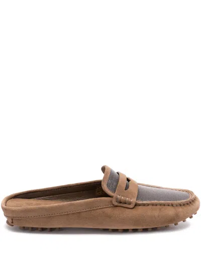Brunello Cucinelli Suede Mules In Brown