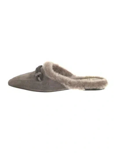 Pre-owned Brunello Cucinelli Suede Mules In Gray