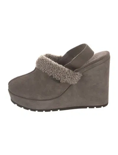 Pre-owned Brunello Cucinelli Suede Mules In Grey