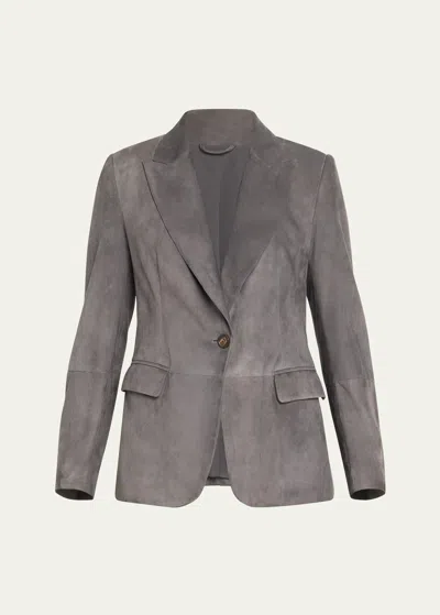 Brunello Cucinelli Suede One-button Jacket In C079 Grey