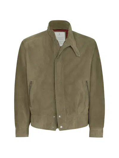 Brunello Cucinelli Suede Outerwear Jacket With Thermore® Padding And Standing Collar In Green
