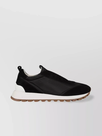Brunello Cucinelli Suede And Techno Fabric Runners With Precious Detail In Black
