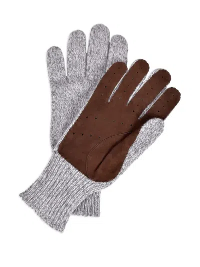 Brunello Cucinelli Suede-panel Knitted Gloves In Grey